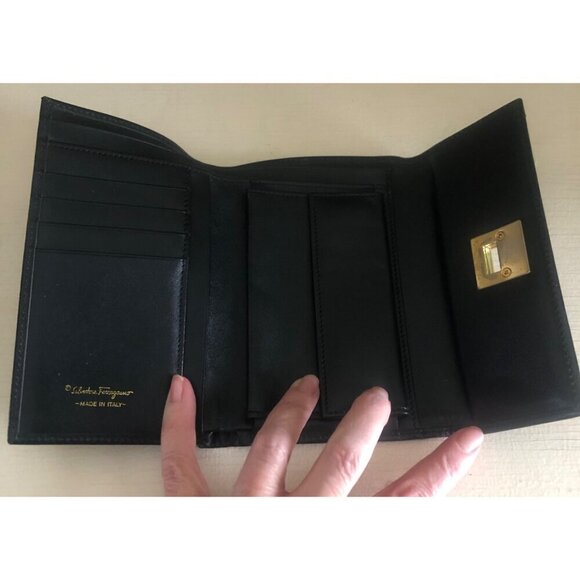 SALVATORE FERRAGAMO Trifold Wallet Gancini Canvas Leather Black - Picture 13 of 16